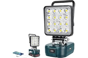 Willpower Foco LED para Batería Bosch 18V, Luces de Trabajo Portátiles Recargables, 48W 4,800LM, Lámpara LED para Camping Pesca Emergencia con Conector de Tipo C y Carga USB (Sin Batería)