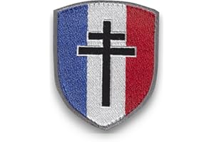 AMALRIC Ecusson CROIX DE LORRAINE - FFI Croix de la libération avec dos scratch et support à coudre fourni - Made in France - Taille 8x6,4CM - Support velours pour scratch à coudre offert