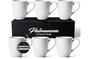 ‎MIAMIO MIAMIO – 6 x 400 ml – Zestaw kubków do kawy/kubek - Nowoczesny kubek ceramiczny Matowy - Duży kubek do kawy - Kolekcja Palmanova (Biały)