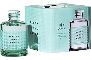 MATCH TONIC WATER Match Tonic Mediterranean, Acqua Tonica per Gin e Vodka, 4 Bottiglie da 200ml, Note di Salvia, Rosmarino, Basilico e Pompelmo Rosa, Basso Contenuto di Zucchero, Materiale 100% Riciclato