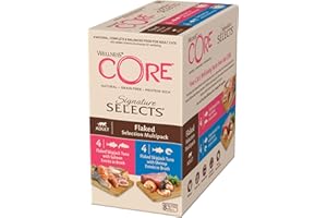 Wellness CORE Signature Selects, 8 x 79g, Flaked Selection Mix, Wet Cat Food, Delicious Flakes in Broth, All-Natural, Grain-Free, High Meat Content, Protein-Rich, No Added Sugar