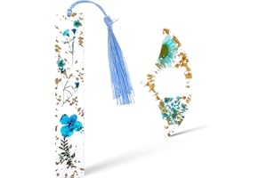 GJINXI 2Pcs Book Page Holder, Dried Flower Resin Thumb Book Page Holder and Bookmark with Tassel, Book Accessories for Reading Lovers, Gift for Bookworm, Readers, Literary, Students, Teachers (Lake Blue)