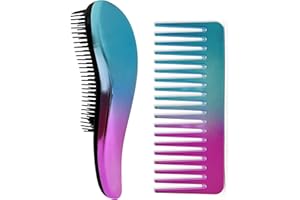 Lanboo Detangle Hair Brush and Wide Tooth Comb Set, Easy to Hold Detangler Hairbrush and Detangling Comb for Women and Kids, for Wet or Dry, Fine, Curly, Thick, Afro Hair