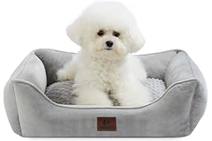 Snocyo Cama para perros medianos y pequeños 65 x 55 x 18 cm, cojín lavable para perros con funda y bordes elevados, cama mullida para gatos con puntos de anclaje, gris