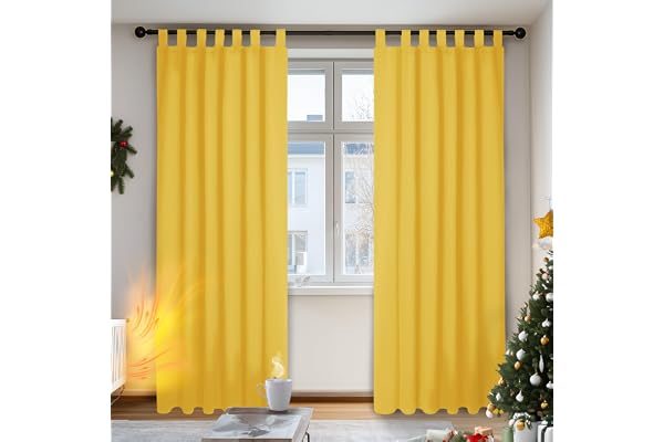 Deconovo Lot de 2 Rideaux Occultant Isolant Thermique Anti Froids à Pattes Rideau Salon Cuisine 140x200cm Jaune Moutarde