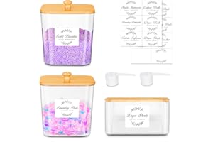 EFLUKY 2+1 Contenitori per Capsule per Il Bucato, Contenitore per Detersivo con Coperchio, Contenitore Multiuso per Detersivo con 16 Adesivi e 2 Cucchiai per Lavaggio in Polvere, Fogli di Detersivo