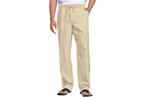 Cegerne Pantaloni di Lino da Uomo Pantaloni Estivi Lunghi Leggeri Medievale vestibilità Ampia Casual Pantaloni Casual Spiaggia