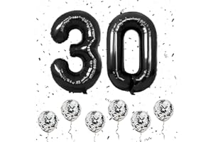 OUSUGA Zahlen 30 Luftballons Schwarz, 40 Zoll große Folien ballon Nummer 3 & 0 mit 6 Schwarz Konfetti-Helium ballon, 3 30 Geburtstags ballon für Männer Frauen Party Romantische Anlässe Jubiläums dekorationen