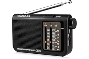 ‎RETEKESS Retekess V117 małe radio na baterie, FM AM SW, przenośne radio, odbiornik świata, akumulator, wejście na słuchawki, do kuchni, łazienki, na spacery, kemping dla seniorów (czarne)