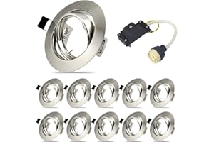 ALLESGUTE Lot de 10 cadres de montage pour spot encastrable, Projecteurs spot encastrable GU10 Set, Led cadre de support pivotant pour LED et halogène y compris douille GU10, IP20, Rond, Orientable A 40°