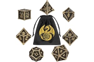 DND DADO DND Metall Würfel Set, Drache Thema, 7-teiliges Polyedrisches Metall Würfel, RPG, MTG, Rollenspiel Brettspiel Zubehör, D&D Geschenke mit Geschenktasche, D20, D12, 2 D10 (00-90 und 0-9), D8, D6 und D4