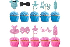 QUOHE Tortendeko Babyparty, 30 Stück Boy or Girl Gender Reveal Party Kuchen Torten Dekoration, Cake Cupcake Topper Geschlecht Offenbaren Kuchendeko für Jungen Mädchen Baby Shower Geburtstag (Blau Rosa)