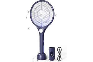 CONOPU Raqueta Matamoscas Electrica, 4000V, USB Base de carga, 1200mAh Raqueta Mosquitos Electrica Recargable, LED, Protección de Malla de 3 Capas,Antimosquitos,Eficaz contra Insectos y Mosquitos,Azul