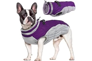 Hjumarayan Płaszcz dla małych psów – płaszcz dla psa, zimowy płaszcz dla psa z uprzężą, płaszcz zimowy, wodoodporny płaszcz z podszewką, płaszcz dla buldoga francuskiego, Chihuahua (liliowy, M)