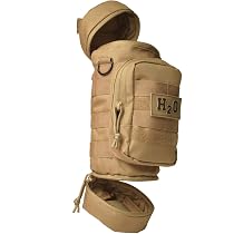 Dual Tactical Molle Water Pouch - 32oz & 10.5oz Bottle Holder, Shoulder Strap, Patch, 1000D Nylon