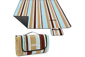 G GOOD GAIN Large Picnic Blanket for Outdoor Camping,Comfortable Fleece Picnic Rug with Waterproof & Sandproof Backing, Lightweight Foldable Beach Blanket with PU Leather Handle.59X59inch (150X150cm)