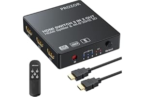 PROZOR Przełącznik HDMI 3 w 2 Out HDMI, automatyczny przełącznik, obsługa 4K 3D HDMI 1.4 z pilotem zdalnego sterowania na podczerwień, do monitora HDTV, odtwarzacza DVD, odtwarzacza PC, projektora Sky