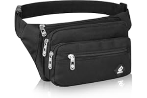 LEEPAT Bumbags Waist Fanny Packs for Men Women,Waterproof 4 Zip Pockets Bum Bag Fashion Waist Packs with Adjustable Belt Waist Bag for Hiking, Running,Travel,Jogging（Black）