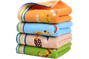 Roseyan Kinderhandtuchset,4 Stück Kinder Baby Cartoon Handtücher,100% Baumwolle Kinder Handtücher Weiche,Superweich Classic Waschlappen Gesichtstücher,Speicheltuch Trocknend (Streifen)