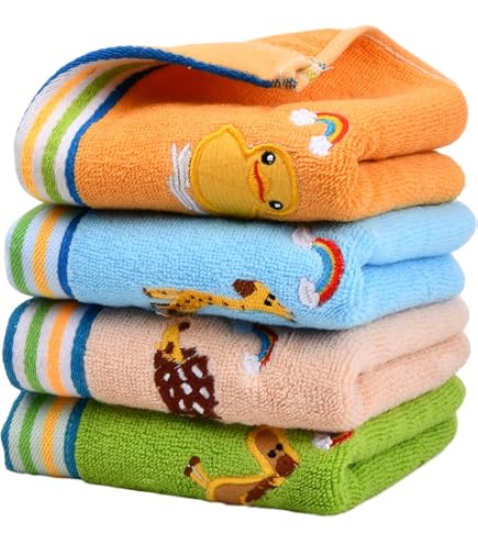 Lot De 6 Serviettes Enfant En Microfibre - Motifs Animaux, Absorbantes Et Séchage Rapide - Avec Boucle Pour Suspension