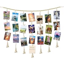 Présentoir Photo Mural à Suspendre - Avec Pinces En Bois, Corde De Chanvre 138 Cm - Pour Photos, Cartes Postales, Créations - 2