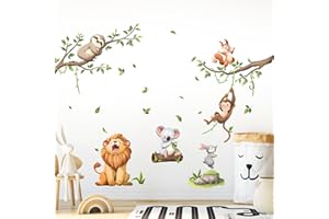 Decvictor Adesivi Murali Animali della Giungla Adesivi da Parete Safari Leone Scimmia Bradipo Adesivo Muro Decorativo per Bambini Camera da Letto Stanza Della Scuola Materna Muro