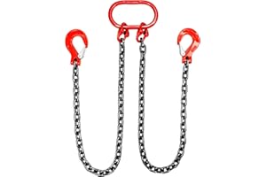 QWORK® 3T Cadenas de elevación de Carga - 1 m - 2 Hebras - Cadena de Acero al manganeso G80 (8 mm) - Gancho de Acero de aleación de Alta Resistencia