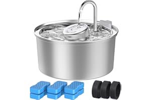 KOOGMOON 3,2L Fontanella per Gatti in Acciaio Inossidabile, 6 filtri a carbone, 3 filtri in schiuma