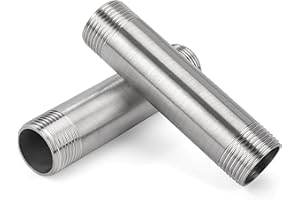 JESUSTREE Accesorios de Tubería de Acero Inoxidable, 2 Piezas 100mm 3/4 pulgada Macho Rosca Tubo de Extensión de Acero Inoxidable, Tubería de Fundición de Pezón para Aire Agua Combustible