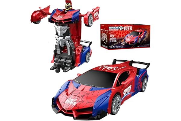 Voiture Télécommandée Spider Jouet Enfant 3 4 5 6 7 8 9+ Ans,2 en 1 Transformable Radiocommande RC Robots,Transformable RC Spider Car Radiocommande,Voiture RC 2,4 GHz & Robot Rotation 360° Jouet (D)