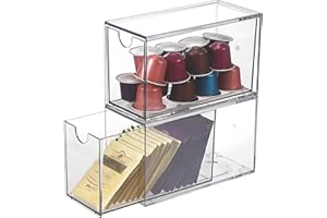 SUMNACON 2 Pack Acrylic Tea Bag Drawer Organizer, Clear Stackable Coffee Capsules Container Countertop Drawer Design Tea Packet Storage Holder Kitchen Spice Packet Storage Organizer (No Tea Bag)