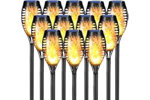 LQWELL Solar Lights Solar Torch Light for Outdoor Garden 12 Pack 12 LED Solar Lamp with Realistic Flame Effect IP65 Waterproof Garden Torches Solar Pathway Backyard Lawn Lighting (12 Pack)