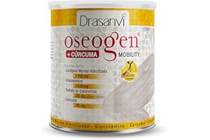 Drasanvi OSEOGEN Colágeno Marino Hidrolizado con Glucosamina, Condroitina y Cúrcuma para huesos, cartilagos y articulaciones, Con minerales esenciales, Fácil asimilación, 300 g polvo, Sabor Naranja