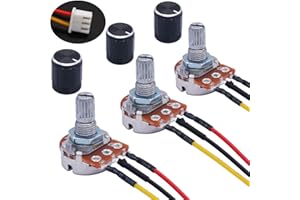 Taiss/3 Stück 100K Ohm Linear Taper Drehpotentiometer WH148 B100K 3 Pin mit XH2.54-3P Anschlusskabel + Schwarzer Knopf-Abdeckkappe 148-100k-BKL