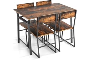 GiantexUK 5 PCS Dining Table Set, Industrial Table and Chairs Set with Storage Shelf and Reclining Seat Back, Breakfast Table Chairs Set for Kitchen Living Room Bistro (Rustic Brown)