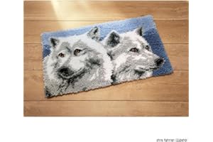 VERVACO Kit Alfombra Gancho De Pestillo Alfombras De Habitacion Cabeza DE Lobos DIY Manualidades Adultos Set Creativo Regalo Bordado Kit Principiantes ca. 70 x 45 cm Latch Hook Embroidery