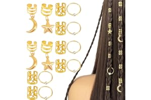 DWFEYOI 34 Pezzi Gioielli Dreadlocks Trecce Clip, Stelle e Luna Dreadlocks Gioielli per Capelli, Perline Regolabili in Metallo per Festival, Accessori Dreadlock, Per Uomini e Donne