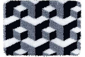 ROCKY&CHAO Kit de crochet à loquet pour adultes – Kit de fabrication de tapis au point de croix pour décoration d'intérieur – Motif géométrique – 50 x 38 cm