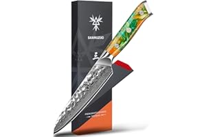 SANMUZUO Couteau Utilitaire Couteau Tout Usage- Couteaux de Fruits et légumes de 13cm, 67 couches en acier Damas forgé et manche en résine - Série Yao