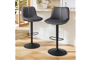 VASAGLE Bar Stools Set of 2, Height Adjustable Swivel Kitchen Stools, Quilt, Synthetic Leather Bar Chairs with Back and Footrest, Dining Room, Counter, Steel