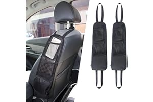 ASQzhuLIWing 2pcs Car Storage Bag, Car Seat Side Storage Bag, Car Seat Storage Bags, Side Hanging Bags with 3 Pockets, Multi-Pocket Drink Holder for Cars, Trucks, SUVs, Gaming Chairs, etc. (Black)