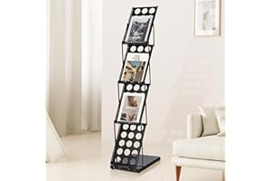 xdgeLoad A4 Folding Brochure Display Stand Magazine Rack 4 Pockets Literature Holder Book Stand Floor Stand with Carrying Bag for Office, Trade Show, Exhibitions (Black)