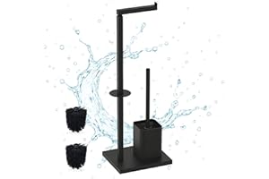 ‎RELAXDAYS Relaxdays Zestaw do WC, wys. x gł.: 67,5 x 20 x 15,5 cm, metalowy, stojak na papier toaletowy, szczotka do toalety, zapasowy uchwyt na rolkę, czarny