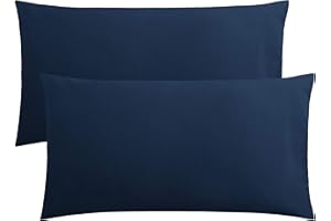 FLXXIE 2 Pack 100% Brushed 1800 Microfiber Plain King Pillowcases, Wrinkle and Stain Resistant, Soft and Cozy Envelope Closure Bed Pillow Cases, Navy, 50x90 cm