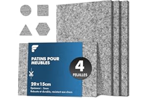 shinfly Patin Chaise 4 Pieces, Feutrine Autocollante 20 x 15 cm, Patins pour Meubles avec Une Épaisseur de 5mm, Auto-AdhéSif Autocollant Meuble, RéDuire Le Bruit et Les Rayures sur Le Sol, Gris Clair