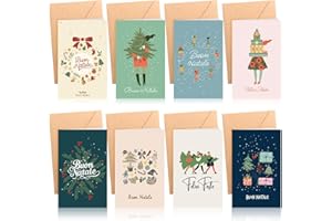 Kesote Biglietti Auguri Natale, 16 Pezzi Biglietti Natale con Busta 8 disegni Cartoline Natalizie Buste Regalo