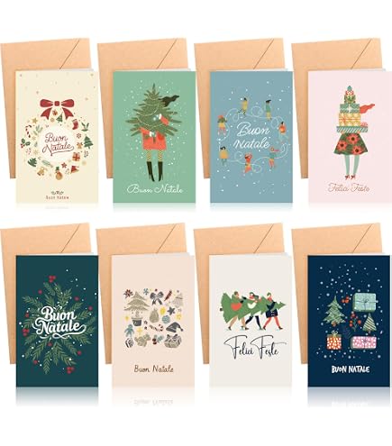 Biglietti Di Auguri Di Natale Con Buste - Set 12 Pezzi In Carta Kraft, Con Adesivi, Semplici Ed Eleganti