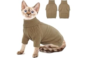 KATZINST Katzenpullover, Katze Weihnachten Pullover, Warm Rollkragen Strick Katzen Pullover, Katzenbekleidung Pullover für Katzen Kleidung, Gelbbraun M