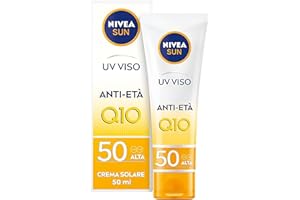 NIVEA SUN UV Anti-Età FP 50 in tubetto da 50 ml, Crema viso antirughe con Coenzima Q10, Crema solare viso 50 antimacchia e anti-età per uso giornaliero