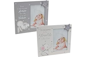 WIDDLE CELEBRATIONS Set of 2 New Baby Photo Frames Unisex White/Grey Nursery Baby Shower